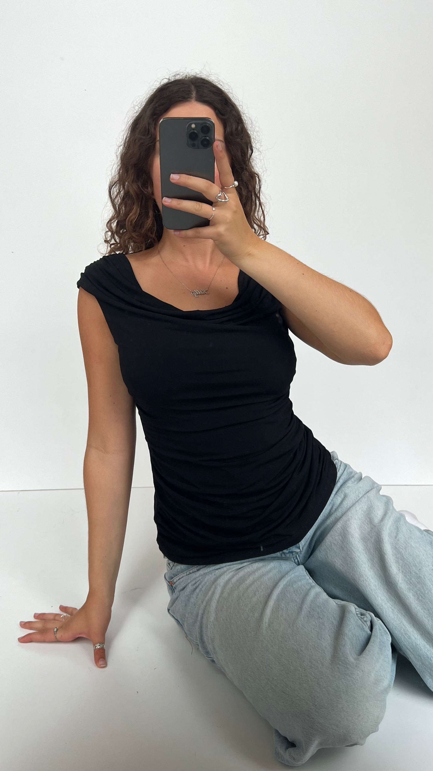 00s black backless top- size M
