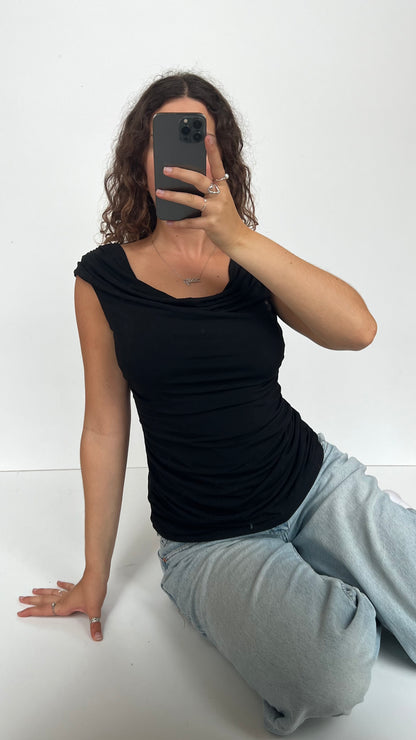 00s black backless top- size M