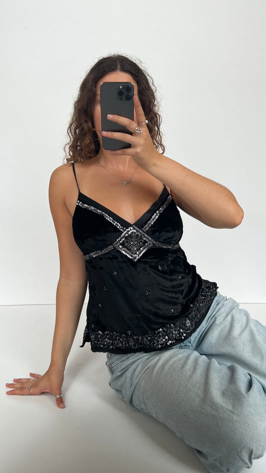 00s black velvet sequin cami- size L