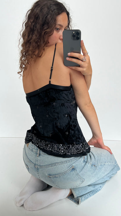 00s black velvet sequin cami- size L