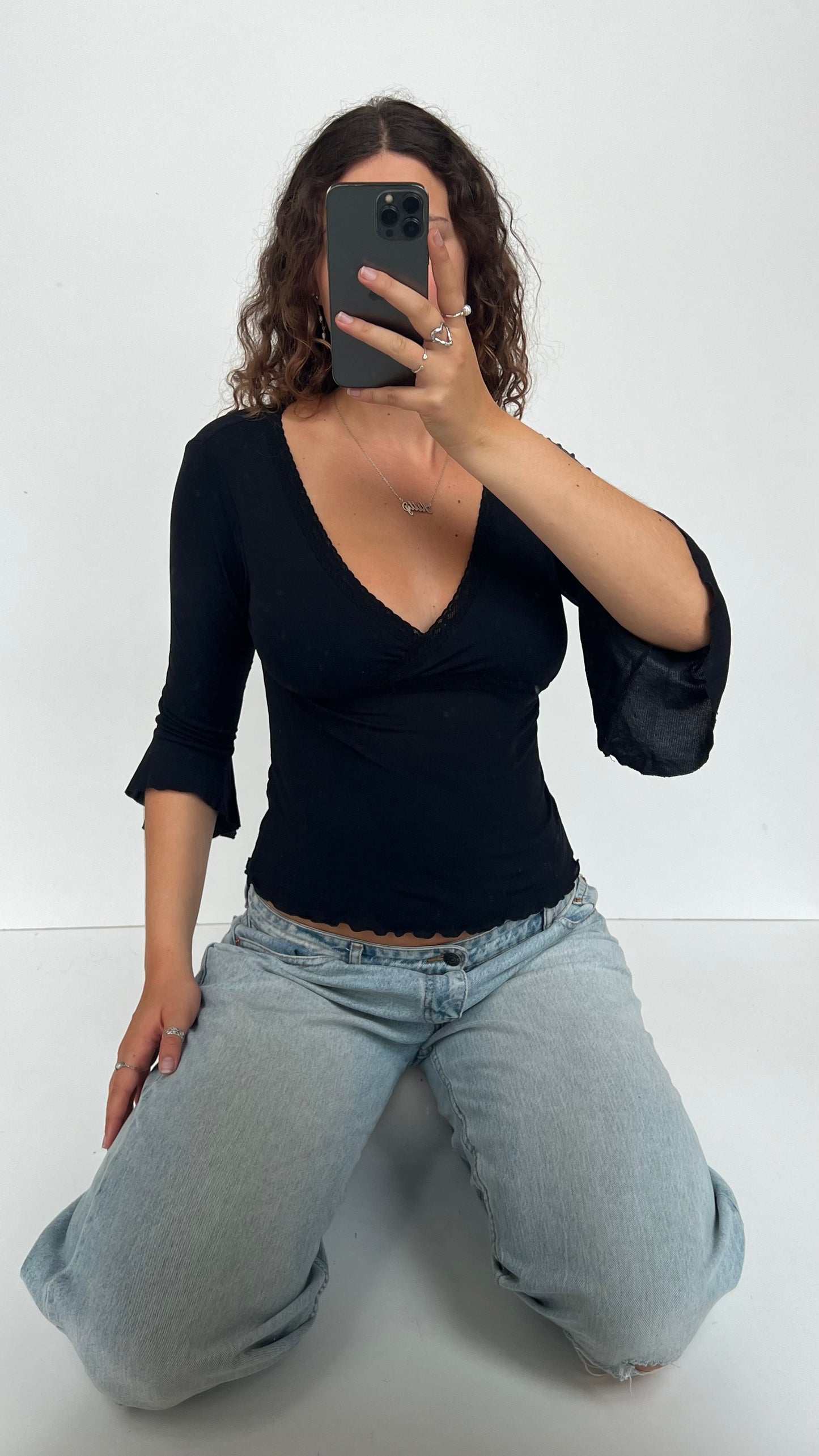 00s black mesh lace top- size S/M