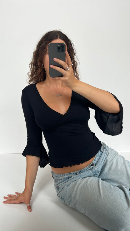 00s black mesh lace top- size S/M