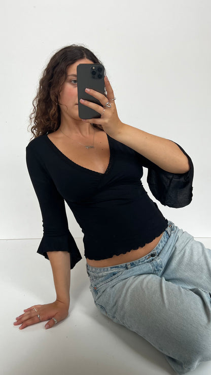 00s black mesh lace top- size S/M