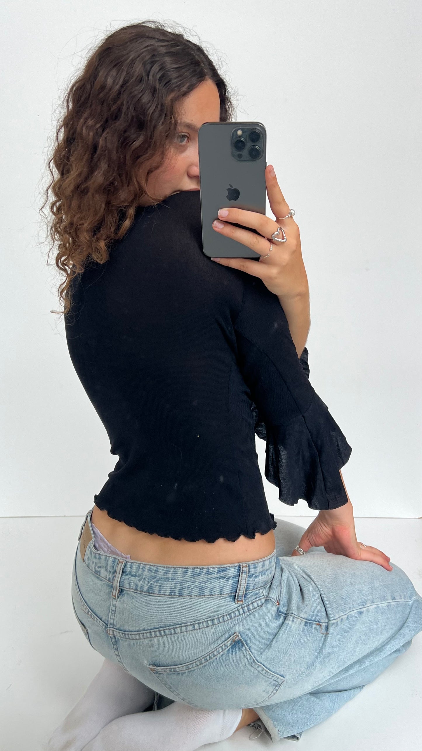 00s black mesh lace top- size S/M