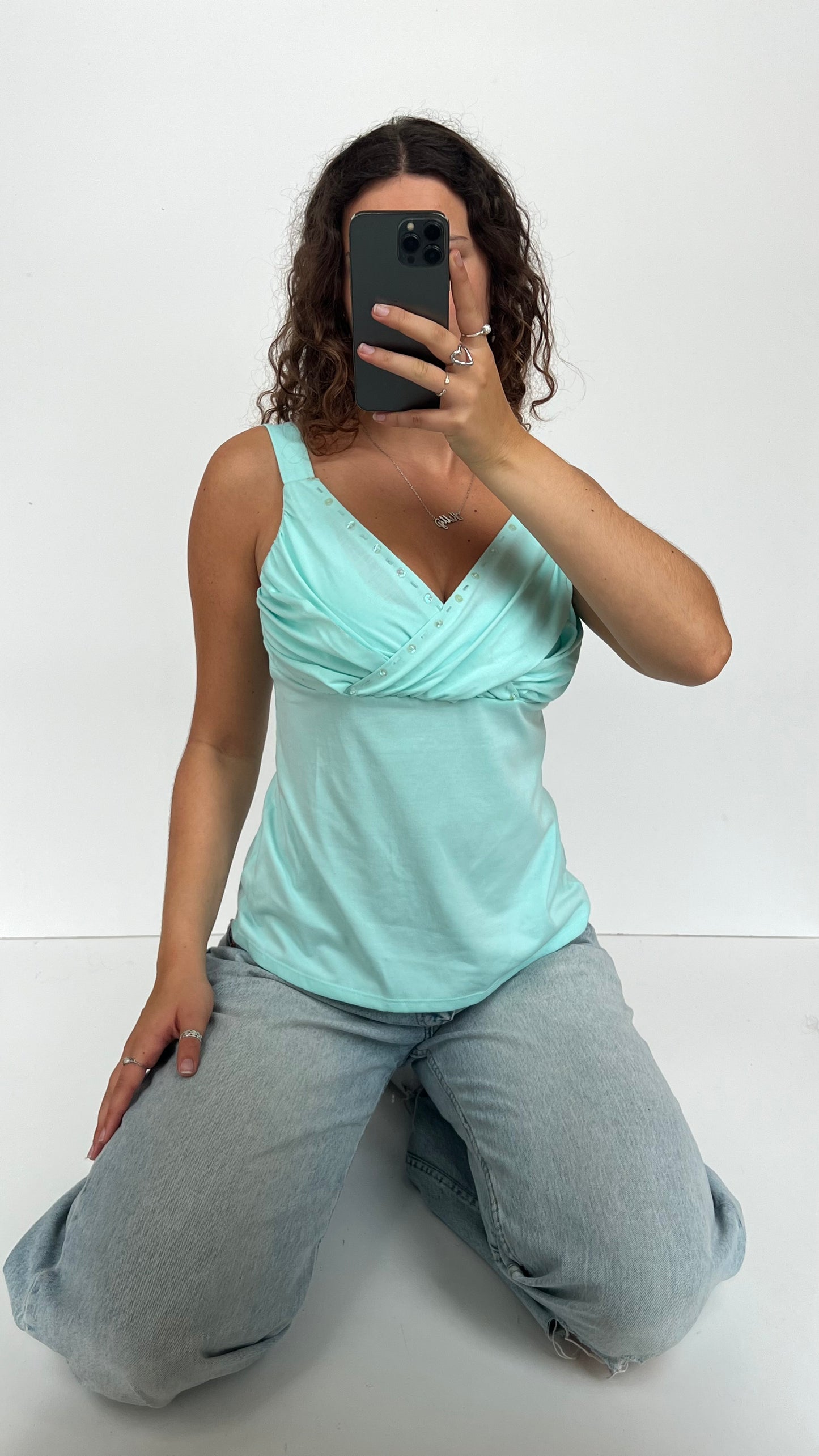 00s teal sequin cami- size L
