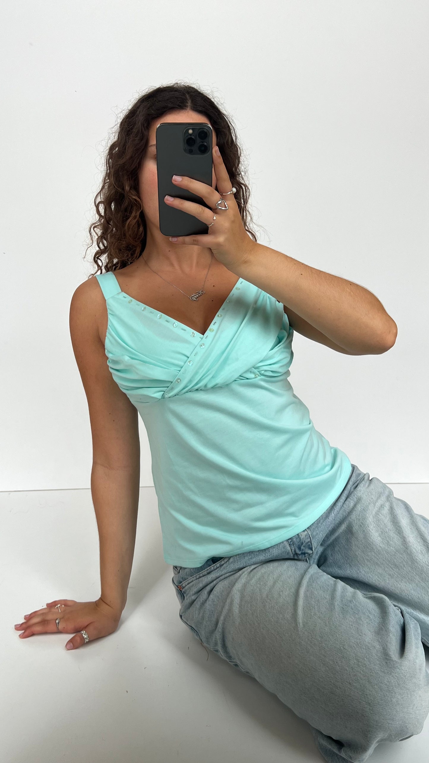00s teal sequin cami- size L