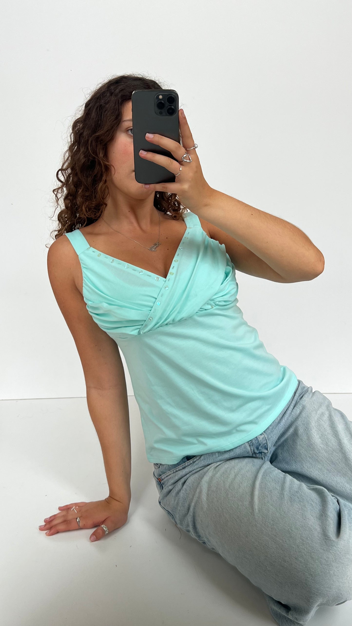 00s teal sequin cami- size L