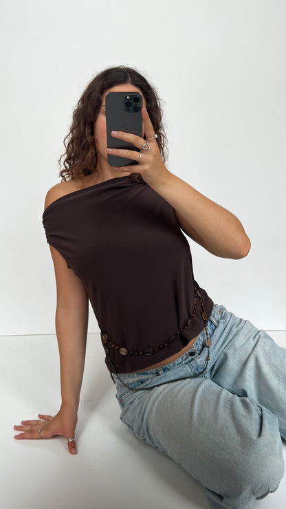 00s brown beaded top- size M