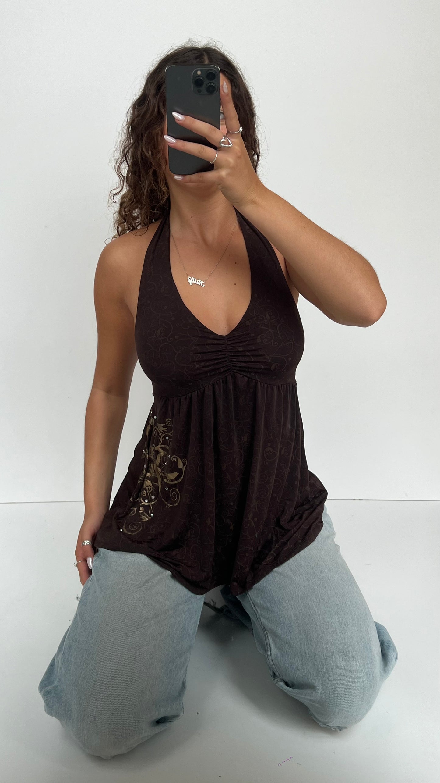 00s brown halter babydoll cami- size M