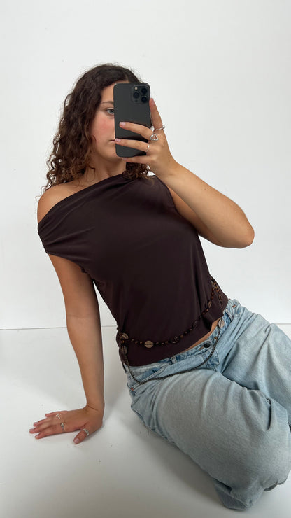 00s brown beaded top- size M