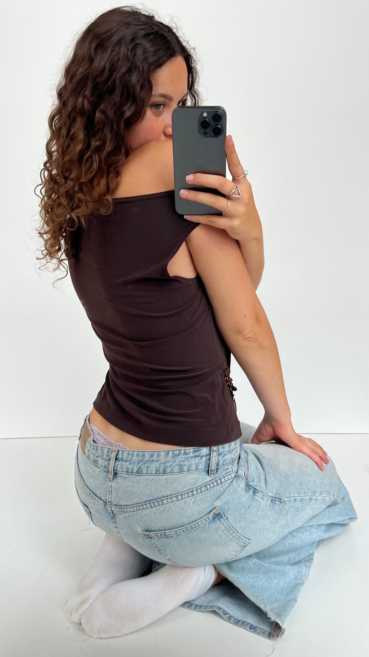 00s brown beaded top- size M