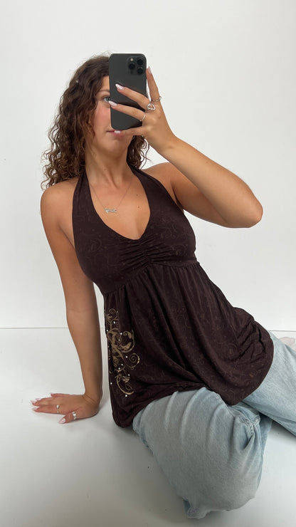 00s brown halter babydoll cami- size M