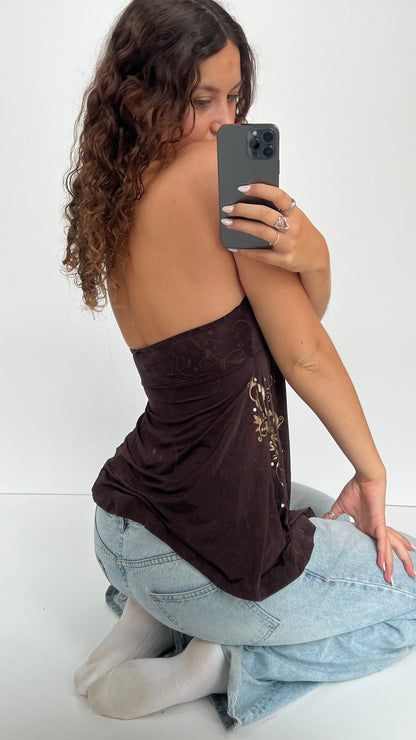 00s brown halter babydoll cami- size M