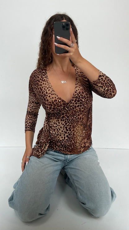 00s leopard print top- size M