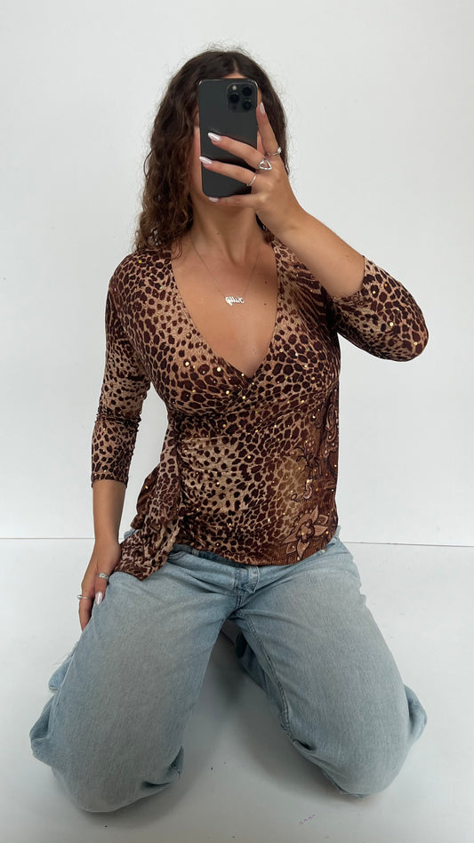 00s leopard print top- size M