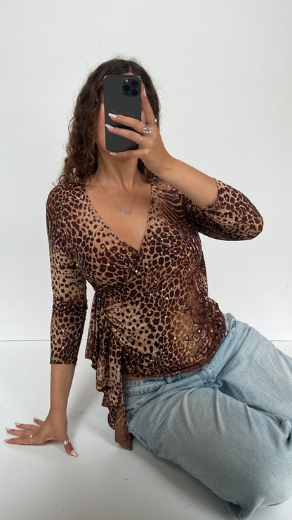 00s leopard print top- size M