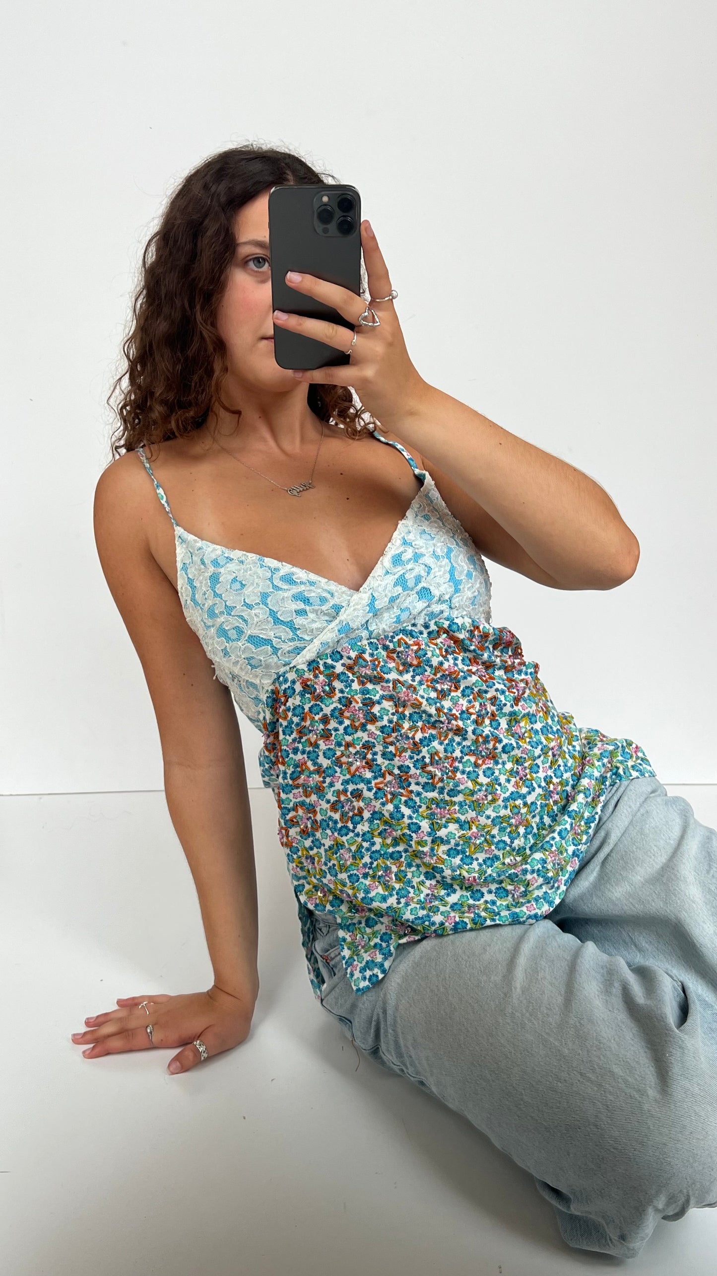00s blue beaded star cami- size L