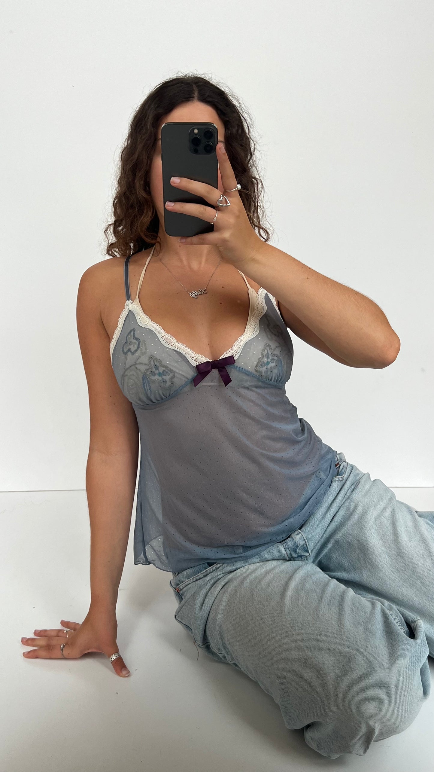 00s blue mesh lace cami- size M
