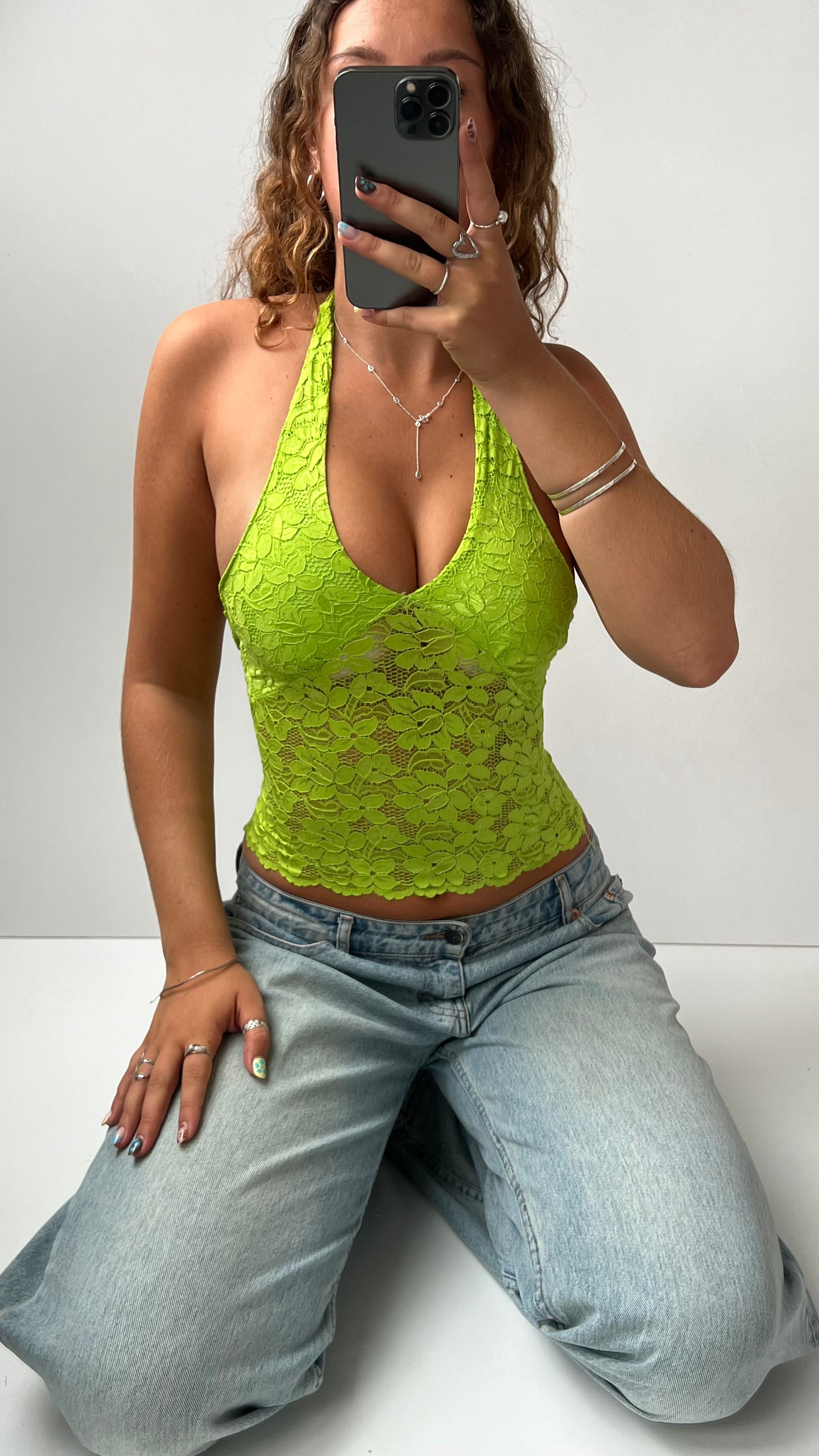 00s green lace halter cami- size XS