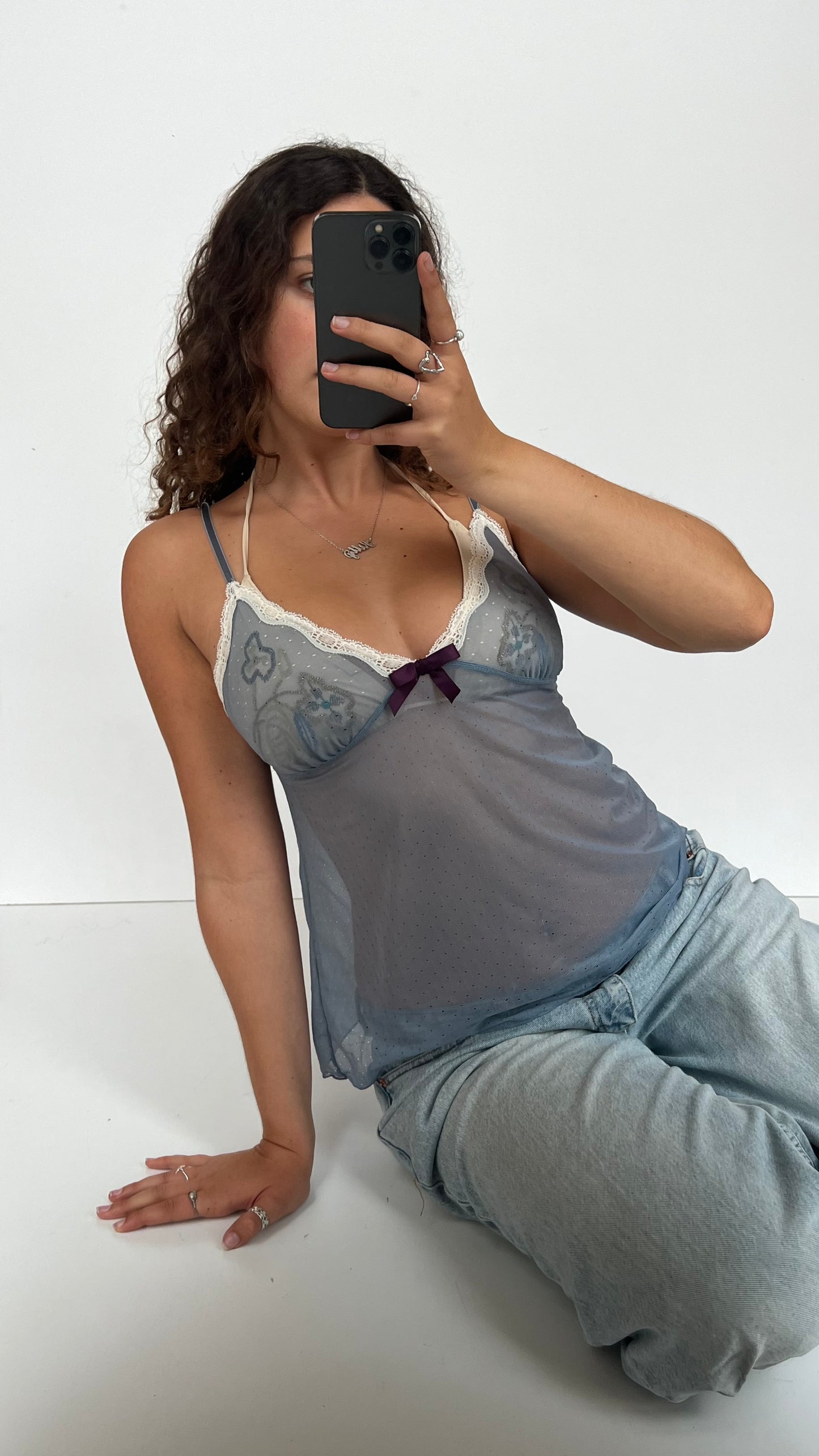 00s blue mesh lace cami- size M