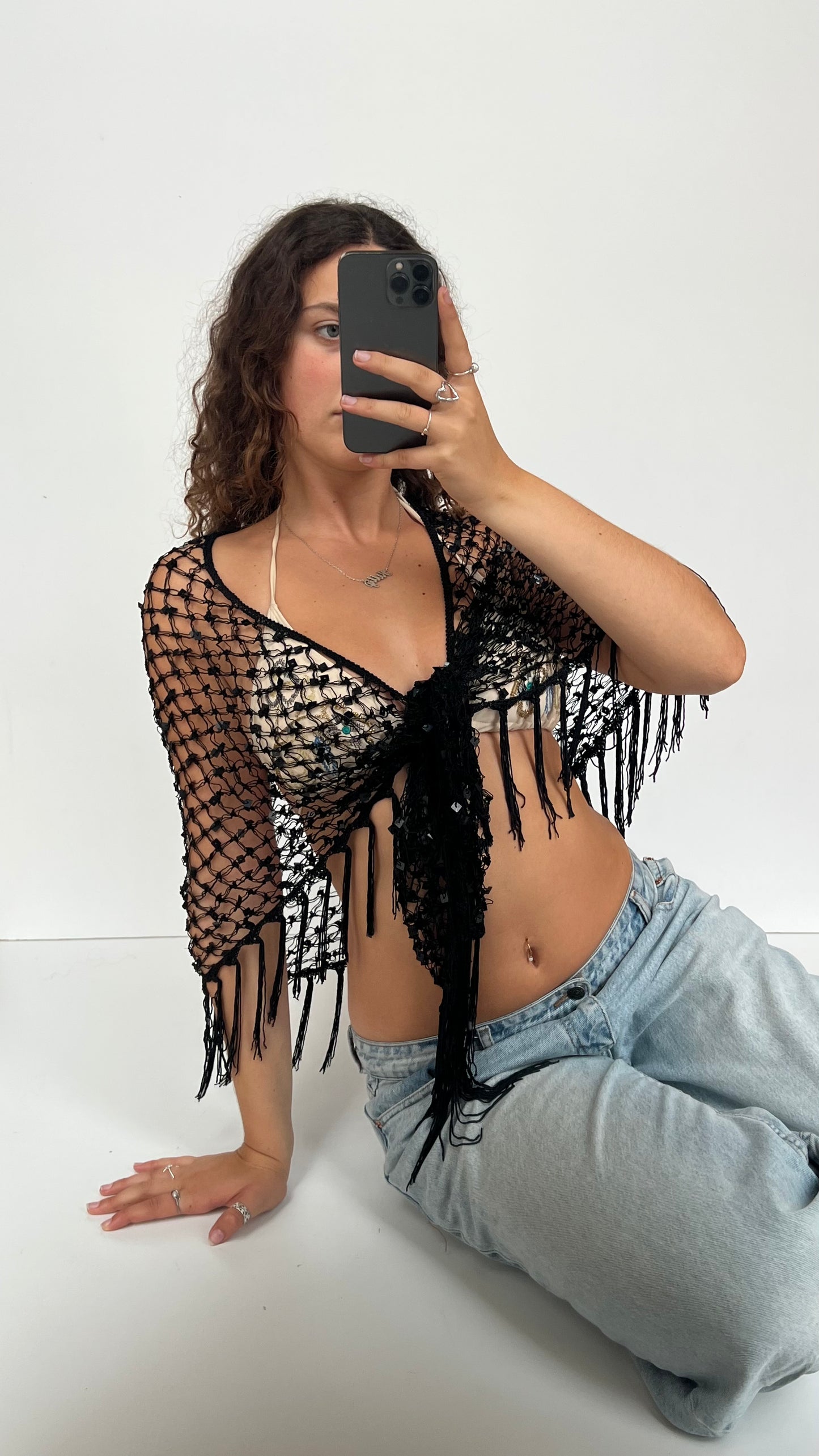 00s black sequin crochet bolero- one size