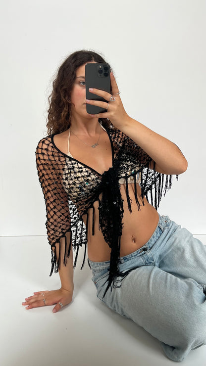00s black sequin crochet bolero- one size
