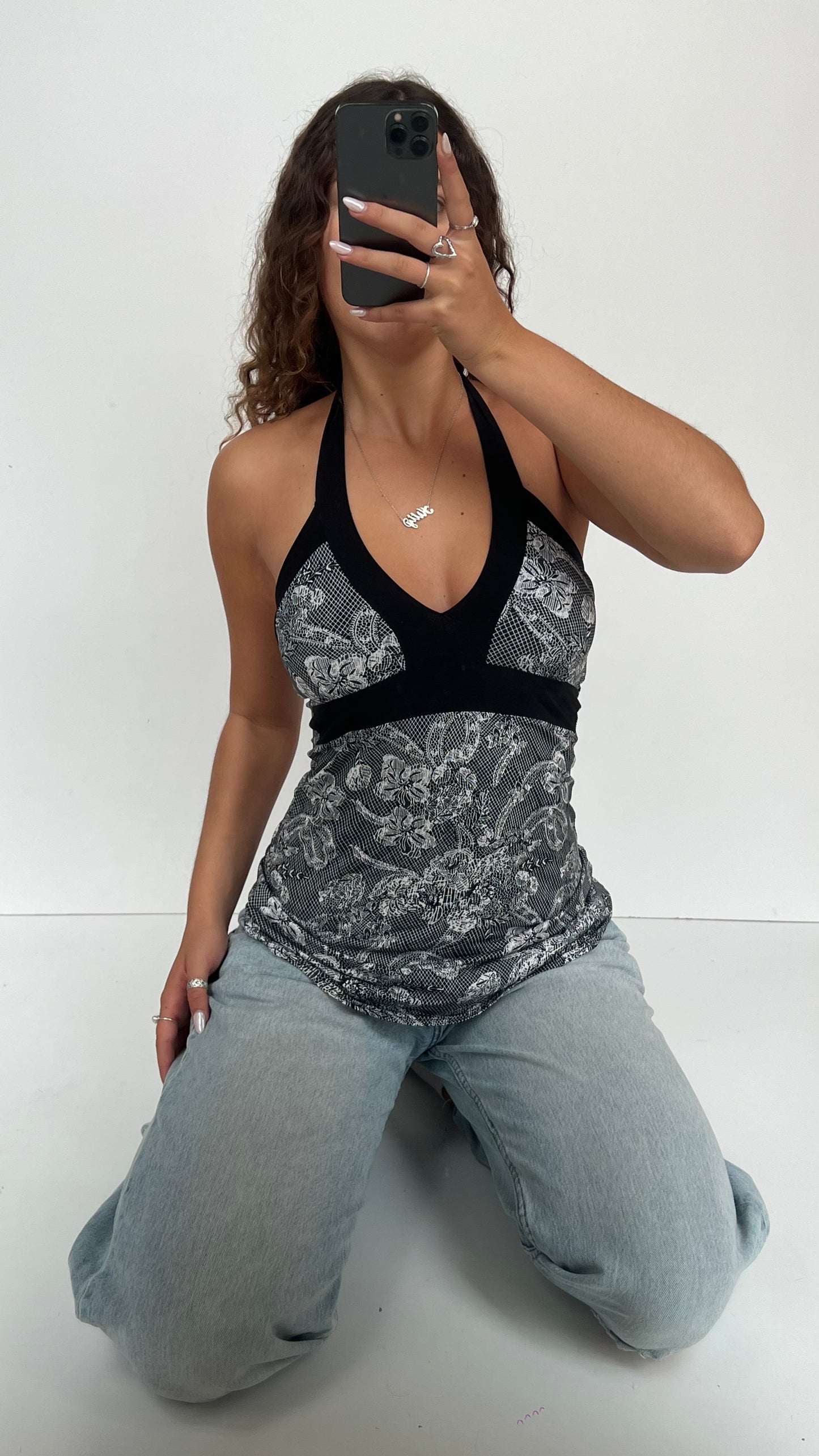 00s black floral babydoll cami- size M/L