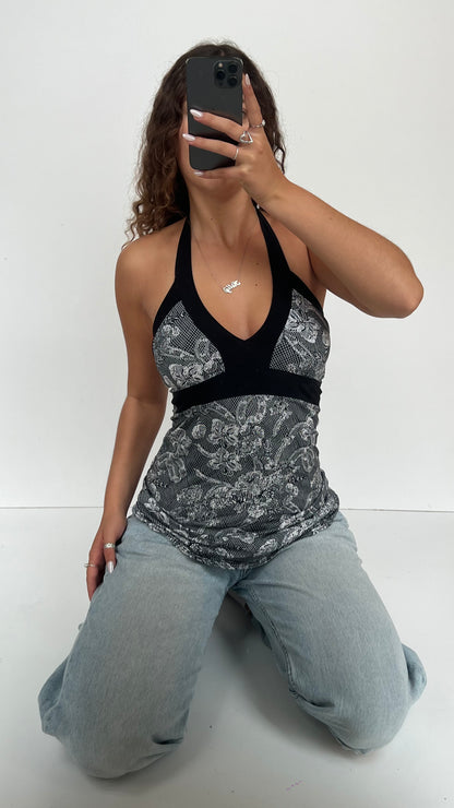 00s black floral babydoll cami- size M/L