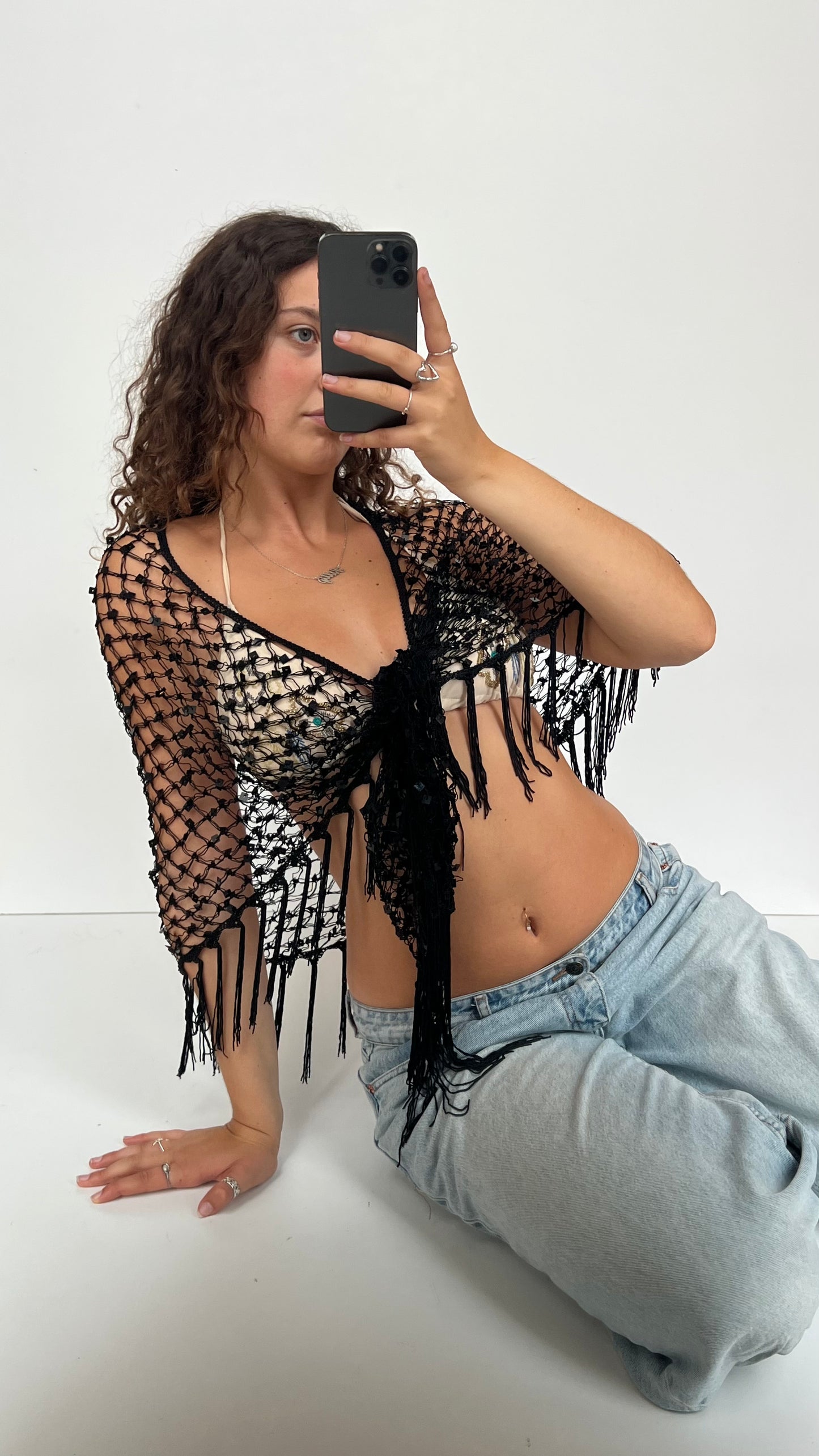 00s black sequin crochet bolero- one size