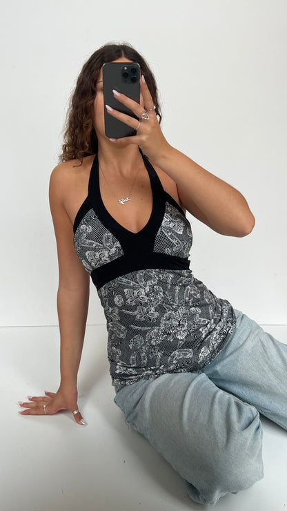 00s black floral babydoll cami- size M/L