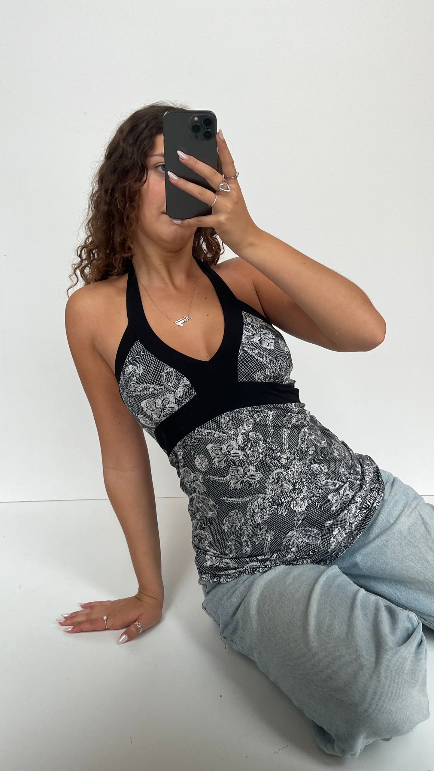 00s black floral babydoll cami- size M/L