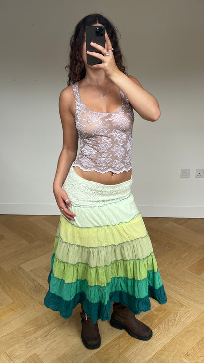 00s green boho maxi skirt- size M