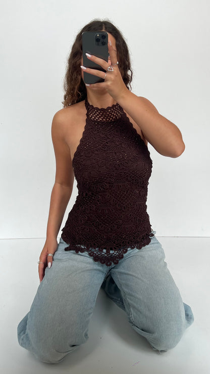 00s brown crochet cami- size S