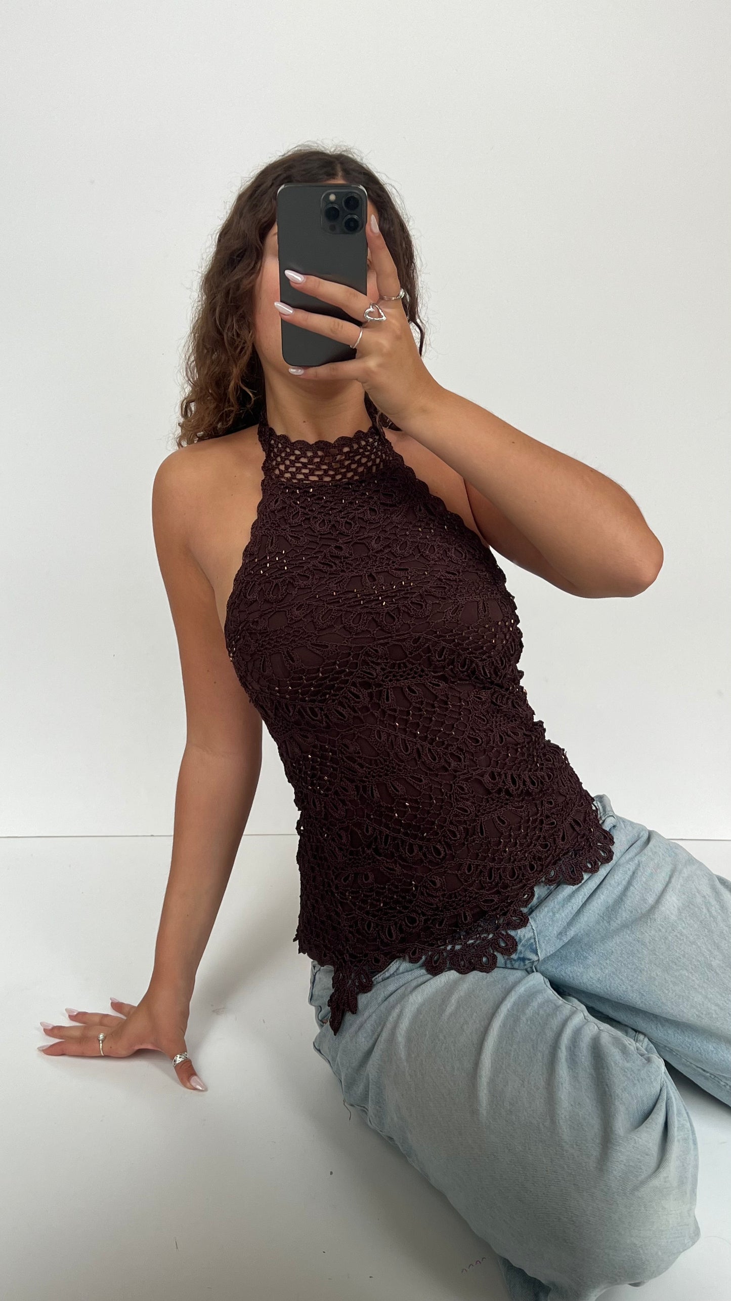 00s brown crochet cami- size S
