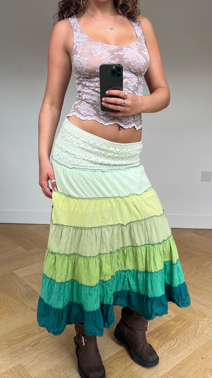 00s green boho maxi skirt- size M