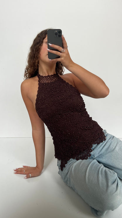 00s brown crochet cami- size S