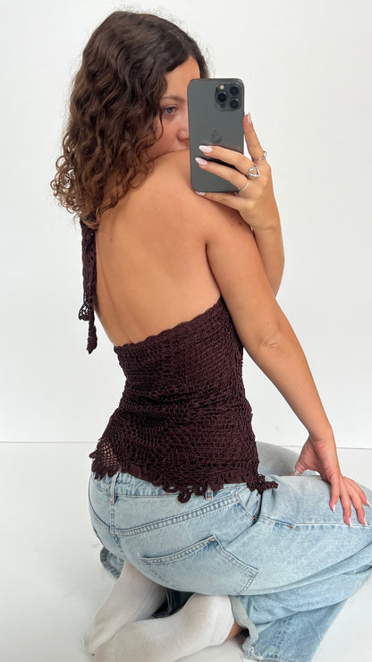 00s brown crochet cami- size S
