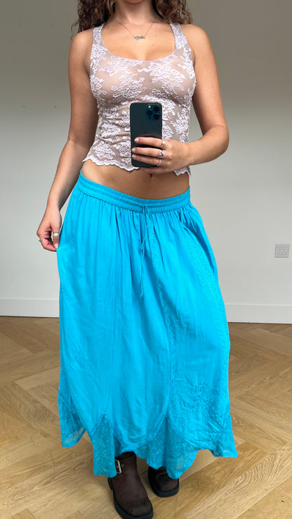 00s teal blue maxi skirt- size M