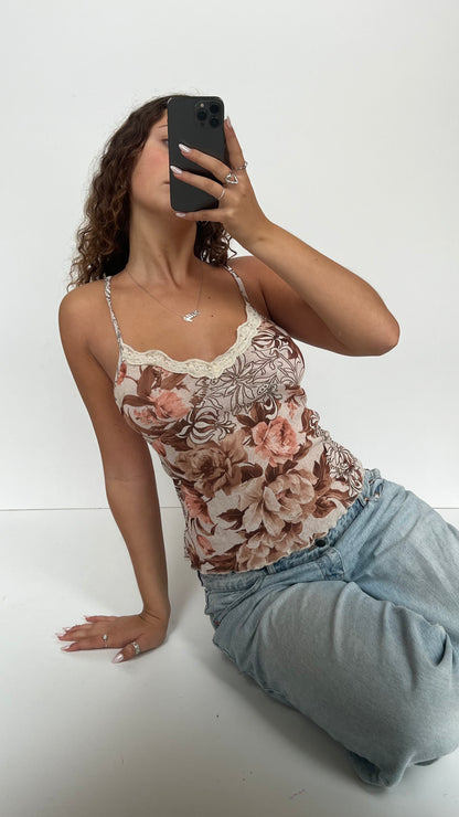 00s brown floral mesh cami- size L