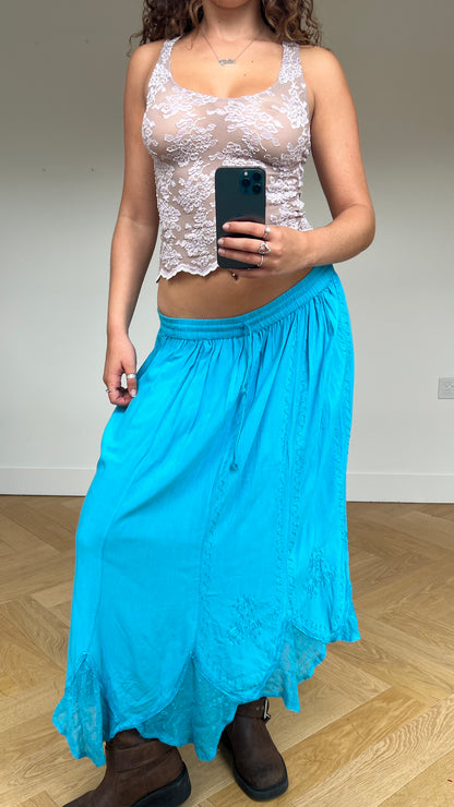 00s teal blue maxi skirt- size M