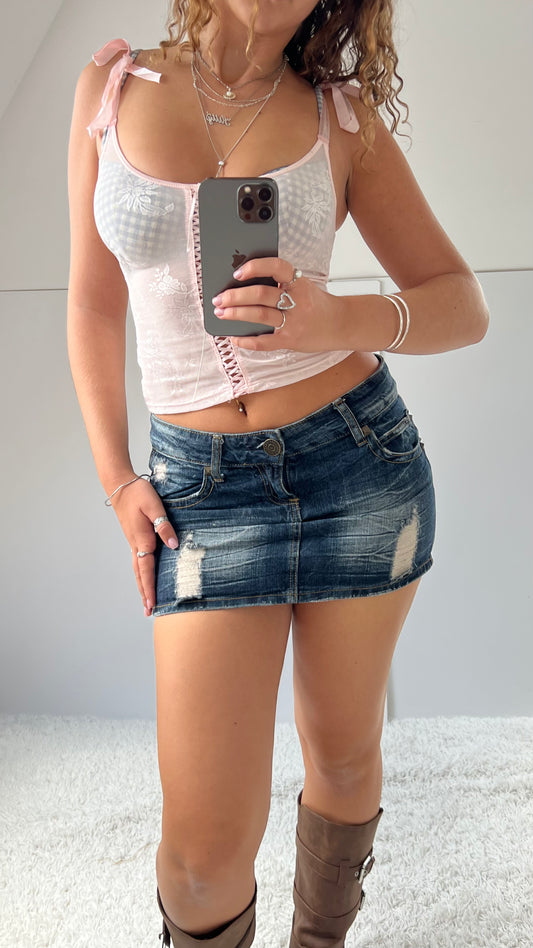 00s denim low rise micro mini skirt- size S