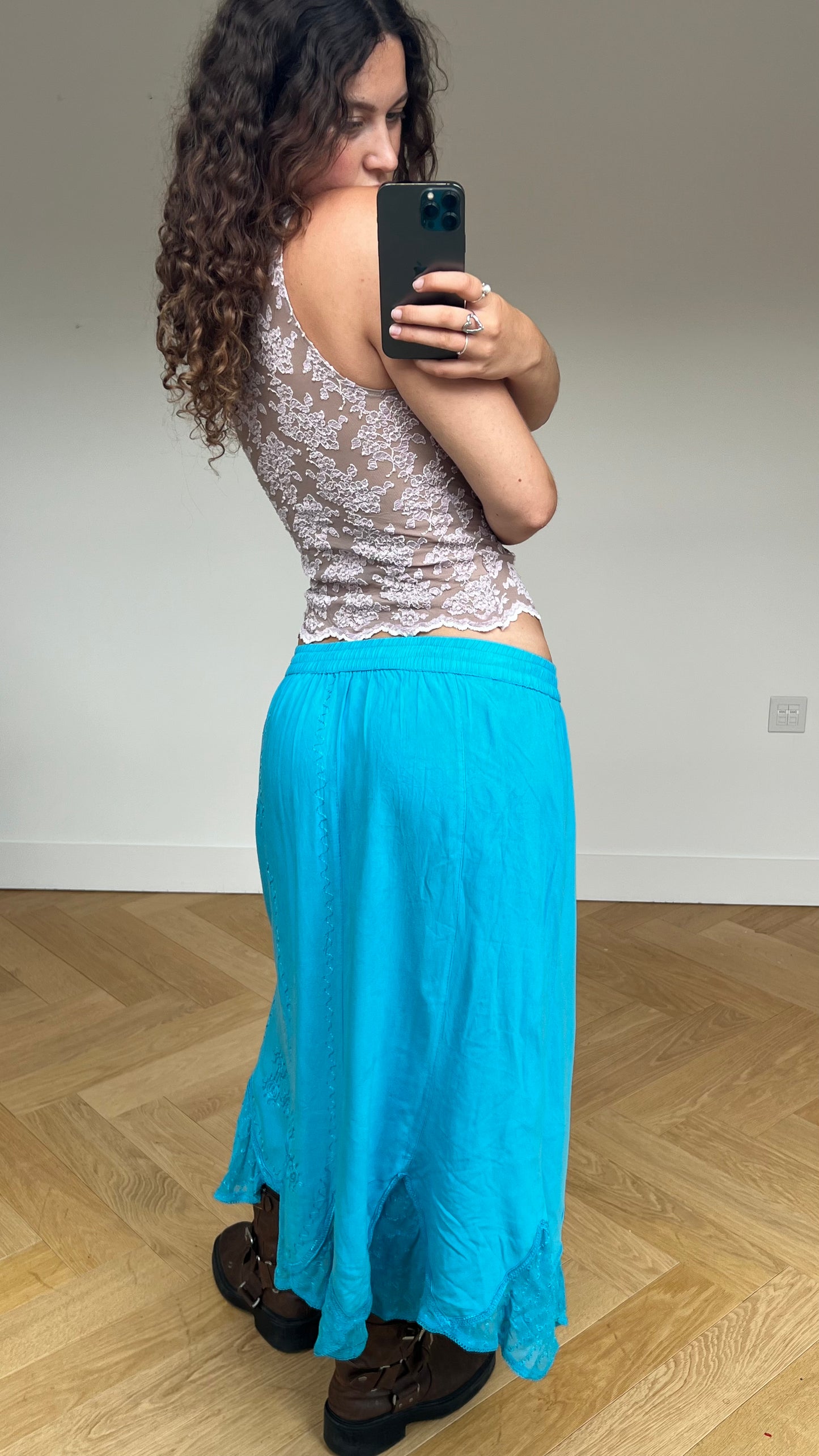 00s teal blue maxi skirt- size M