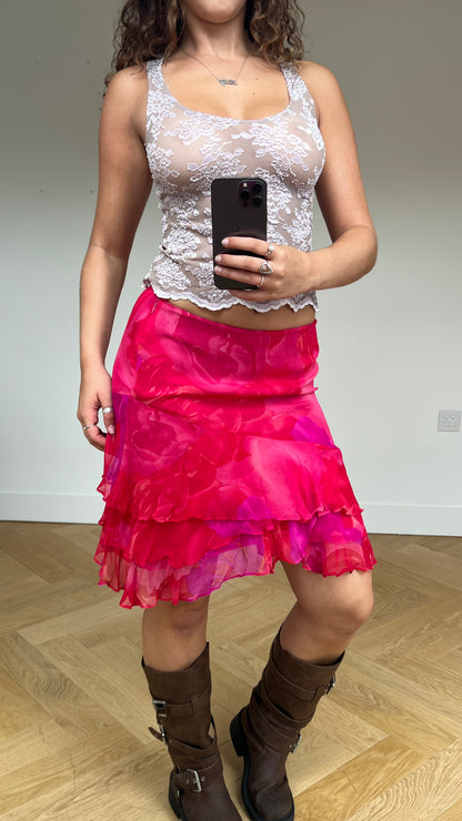 00s pink silk midi skirt- size S