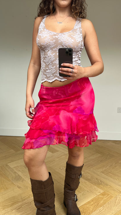 00s pink silk midi skirt- size S