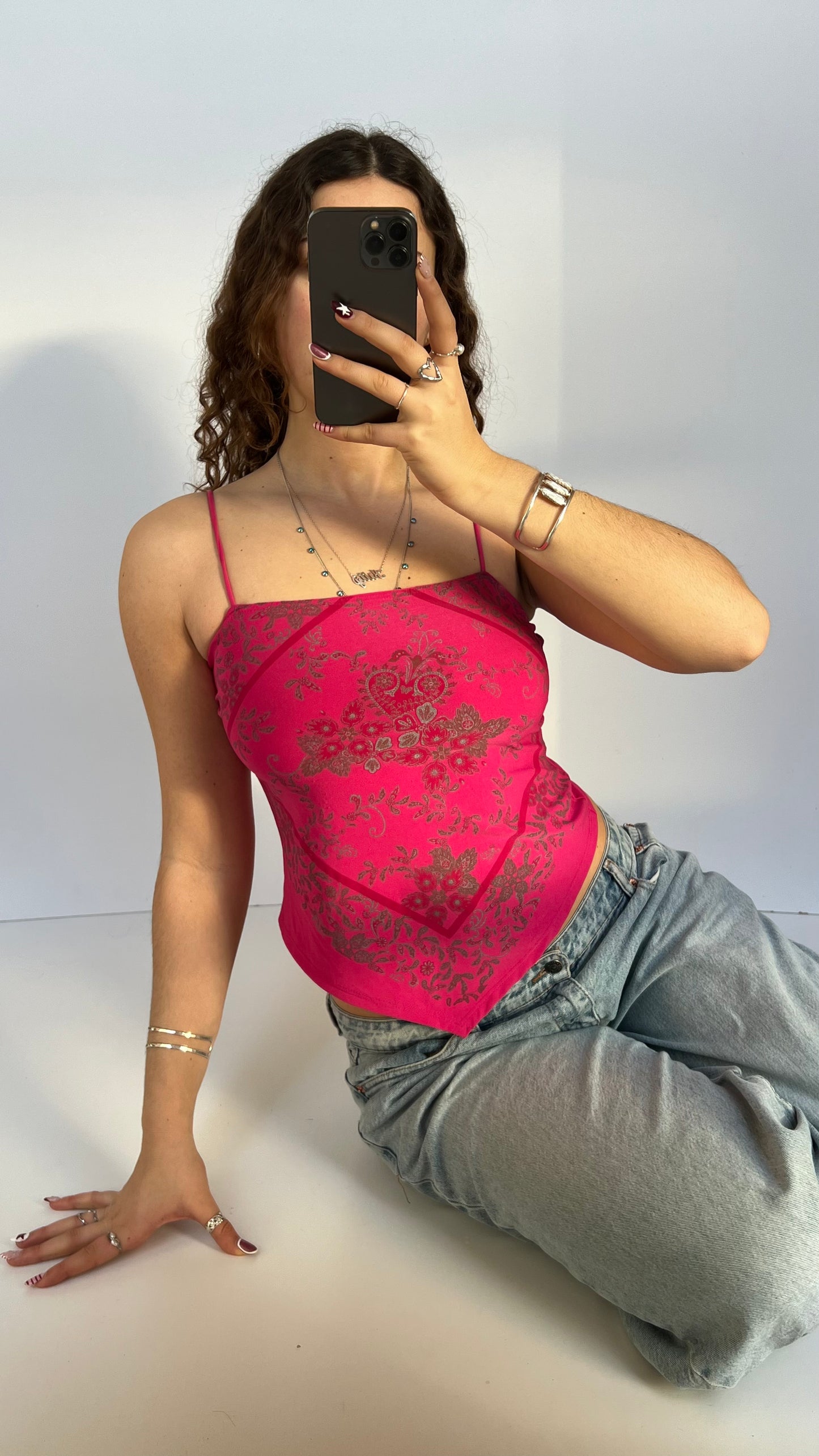 00s pink boho cami- size L