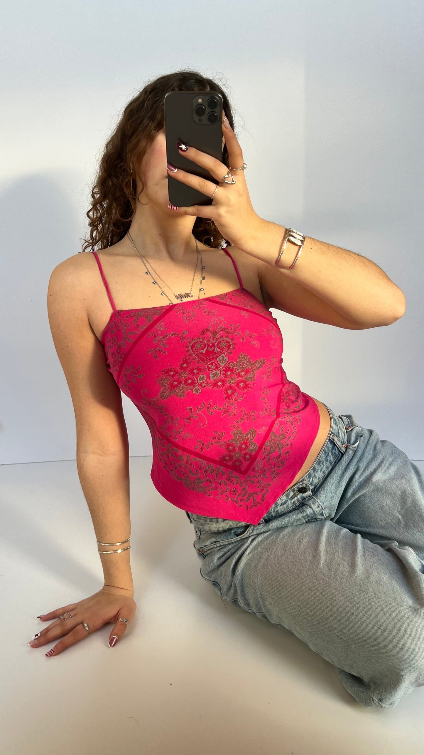 00s pink boho cami- size L