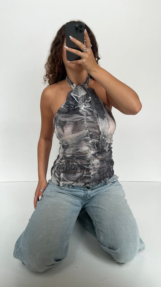 00s grey mesh halter cami- size L