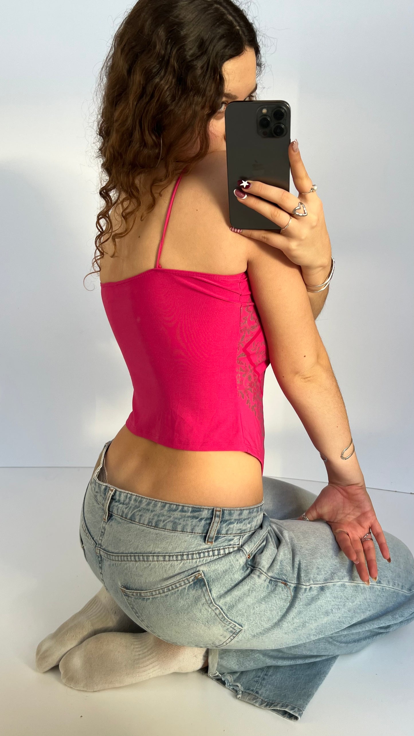 00s pink boho cami- size L