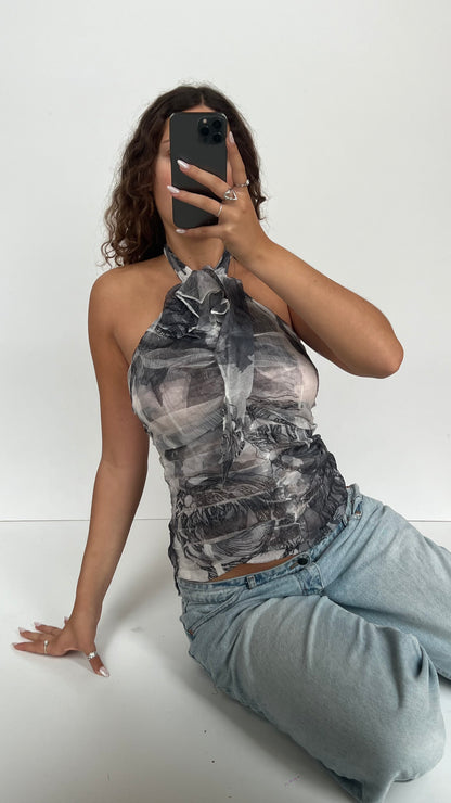 00s grey mesh halter cami- size L
