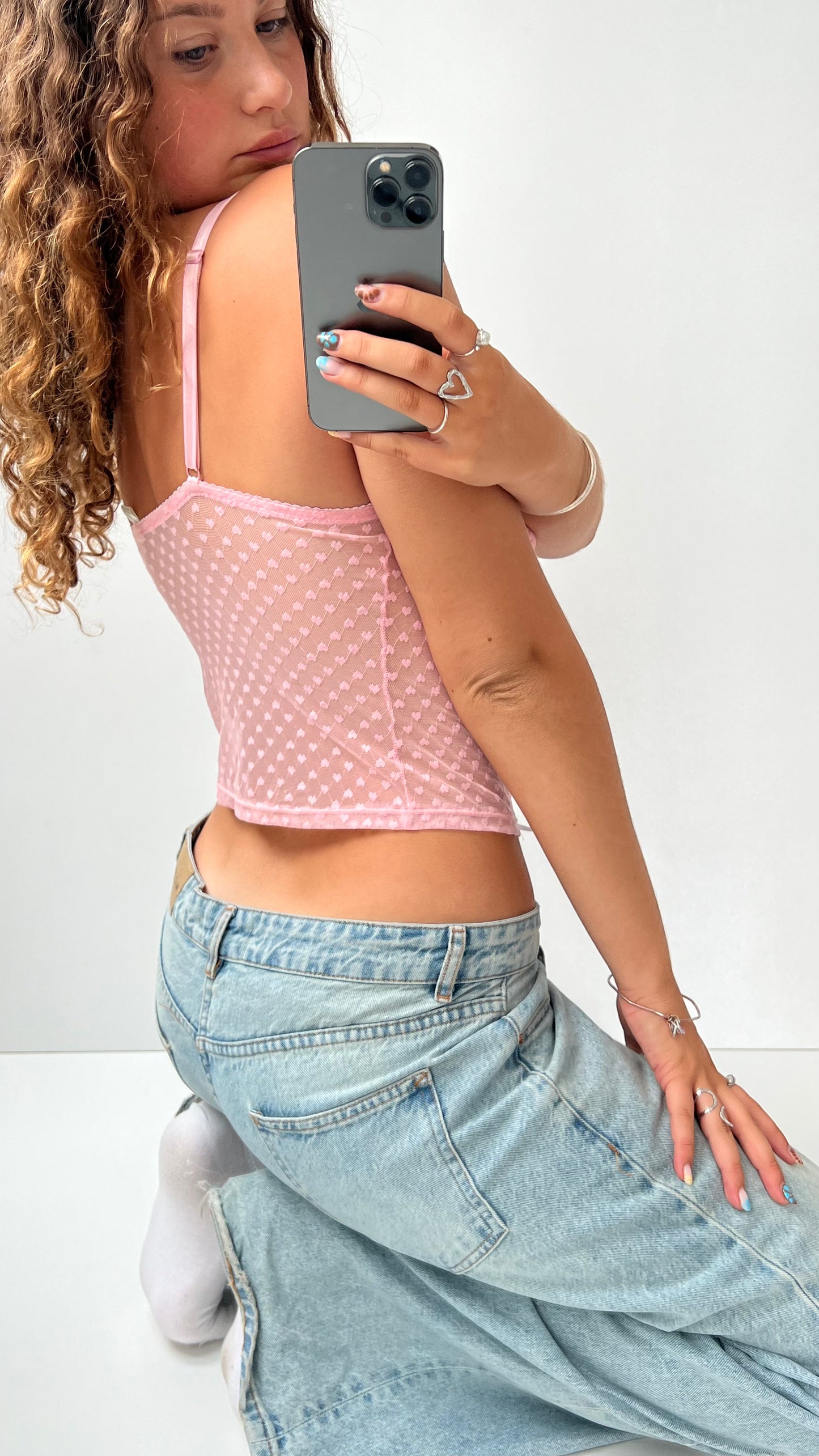 00s pink mesh lace corset- size M